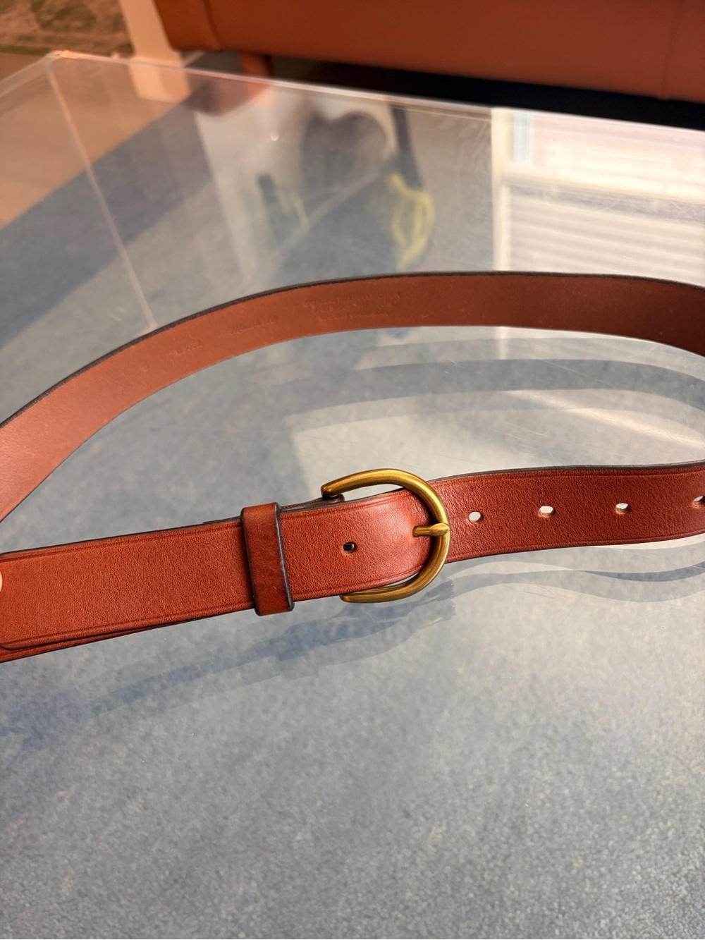 Leather Women's Belt in Chestnut Brown with Brass Buckle - Picture 2 of 6